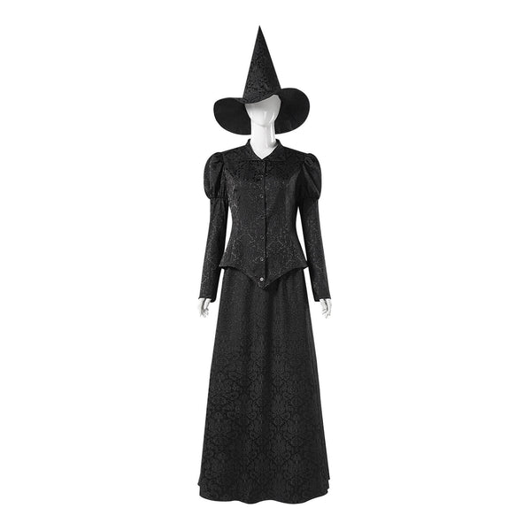 Witch Elphaba Costume Wicked Cosplay with Hat & Glasses Set Halloween Outfit