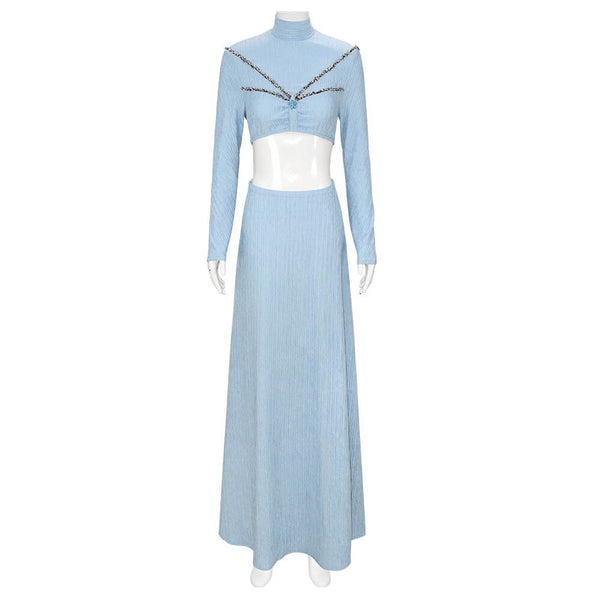 Padme Amidala Costume Blue Dress SW Cosplay Halloween Outfit