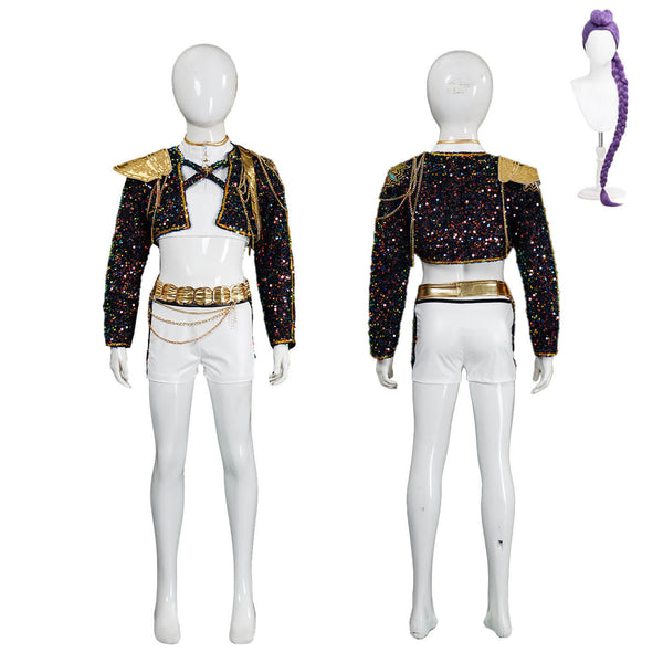 Kids Kpop Demon Hunters Costume Rumi Golden Black Dance Cosplay Outfit
