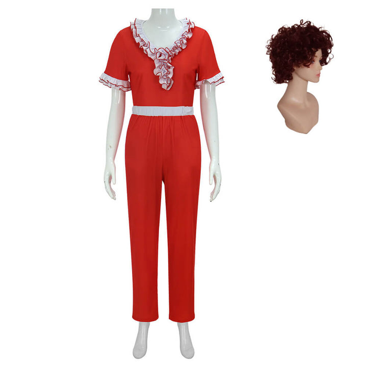 Sally O Malley Im 50 Costume Lady Kick Outfit Halloween Cosplay Red Suit Timcosplay