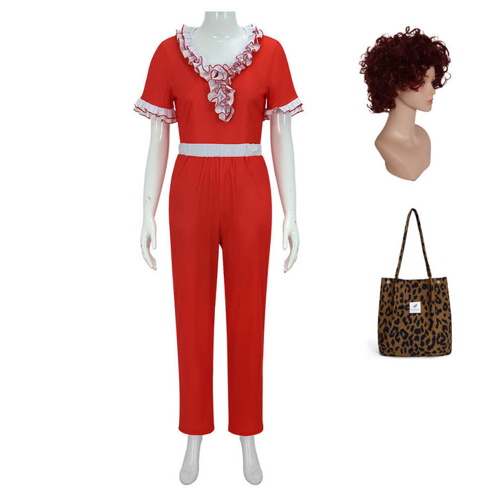 Sally O Malley Im 50 Costume Lady Kick Outfit Halloween Cosplay Red Suit Timcosplay