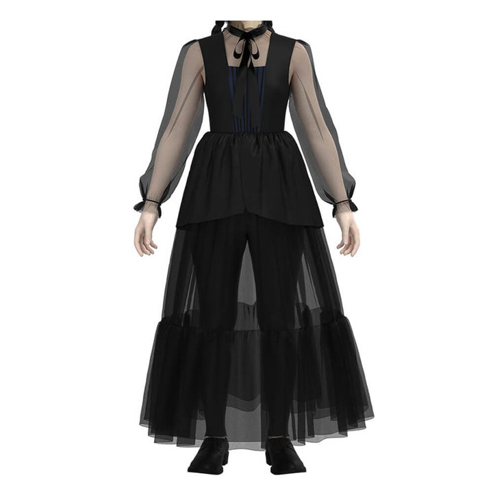 Wednesday Addams Black Dress Wednesday Costume with Wig Halloween Cosplay Outfit Timcosplay