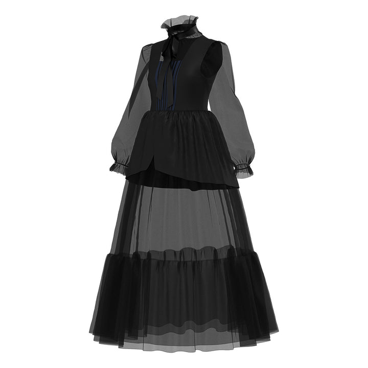 Wednesday Addams Black Dress Wednesday Costume with Wig Halloween Cosplay Outfit Timcosplay