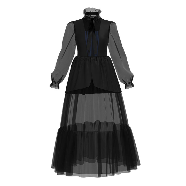 Wednesday Addams Black Dress Wednesday Costume with Wig Halloween Cosplay Outfit Timcosplay