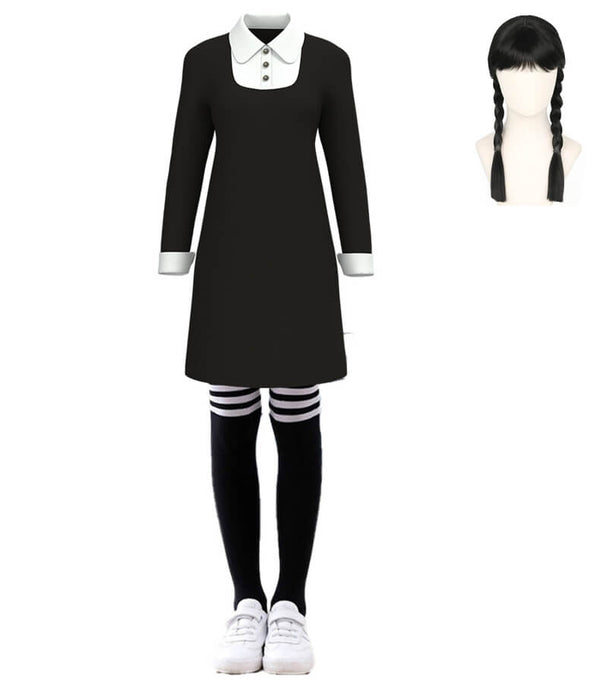 Wednesday Addams Dress Sockings Halloween Cosplay Suit with Wednesady Wig Timcosplay
