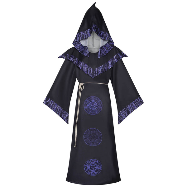 Mens Wizard Costume Dark Wizard Cloak Mystic Wizard Hooded Cape with Belt