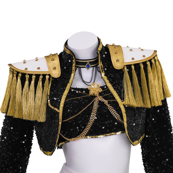 Mira Golden Kpop Demon Hunters Black Dance Cosplay Suit Halloween Party Outfit - Timcosplay
