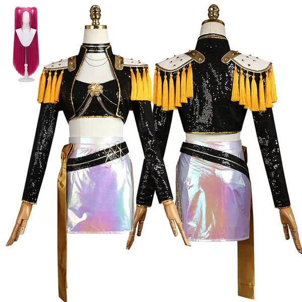 Mira Golden Kpop Demon Hunters Costume Mira Kpop Black Dance Outfit with Wig