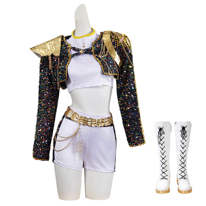 Rumi Kpop Demon Hunters Costume Black Golden Dance Halloween Outfit - Timcosplay