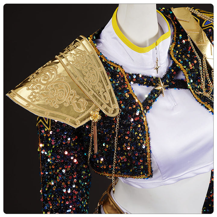Rumi Kpop Demon Hunters Costume Black Golden Dance Halloween Outfit - Timcosplay