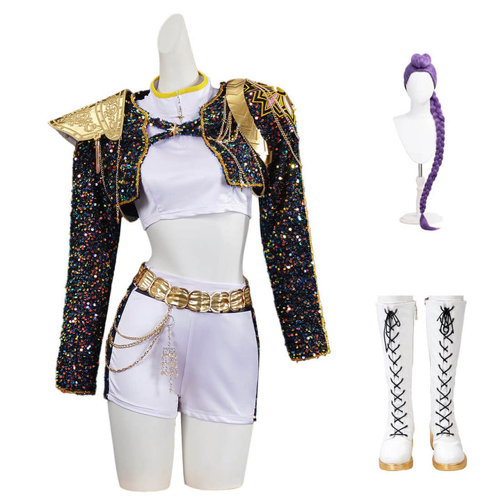 Rumi Kpop Demon Hunters Costume Black Golden Dance Halloween Outfit - Timcosplay