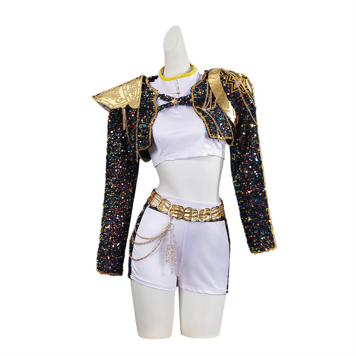 Rumi Kpop Demon Hunters Costume Black Golden Dance Halloween Outfit - Timcosplay