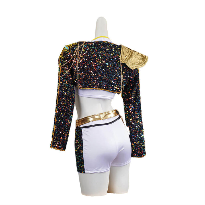 Rumi Kpop Demon Hunters Costume Black Golden Dance Halloween Outfit - Timcosplay