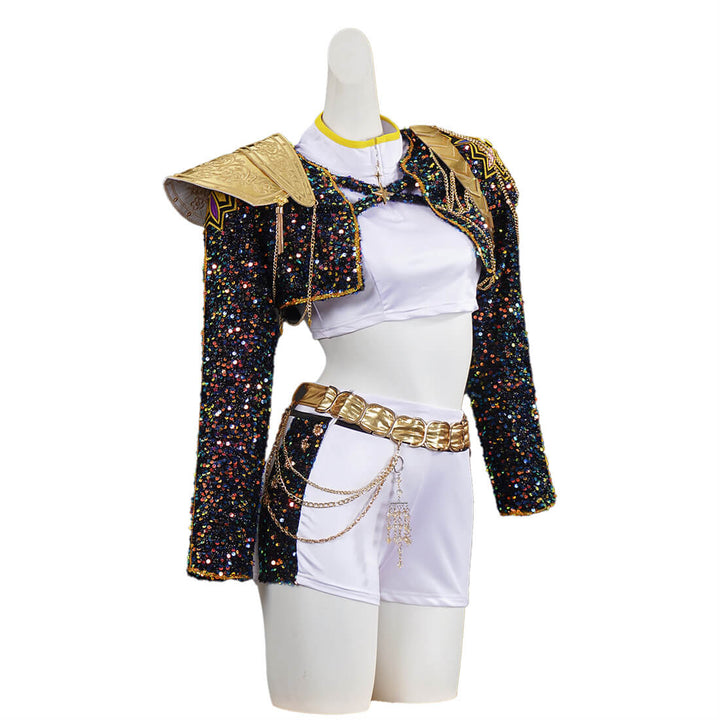 Rumi Kpop Demon Hunters Costume Black Golden Dance Halloween Outfit - Timcosplay