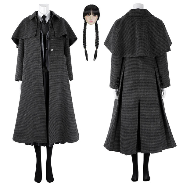 Wednesday Addams Costume Wedneday Black Coat Uniform Outfit Halloween Suit Top Level