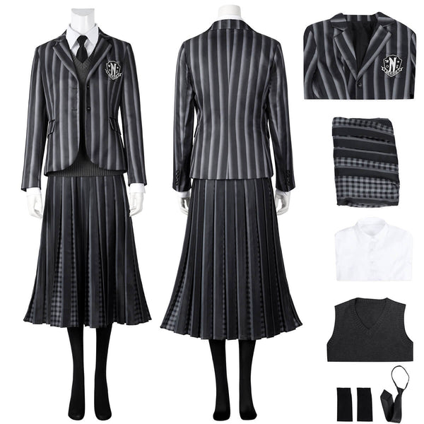 Wednesday Addams Costume Black Striped Wedneday Uniform Outfit Halloween Suit Top Level