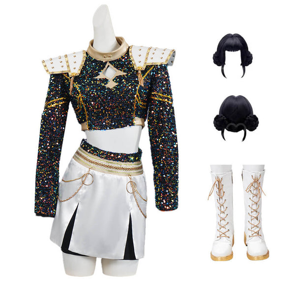 Zoey Kpop Demon Hunters Costume Black Golden Dance Halloween Outfit